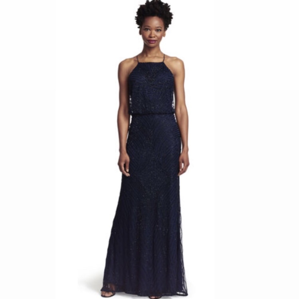 Adrianna Papell Beaded blouson halter gown size 14